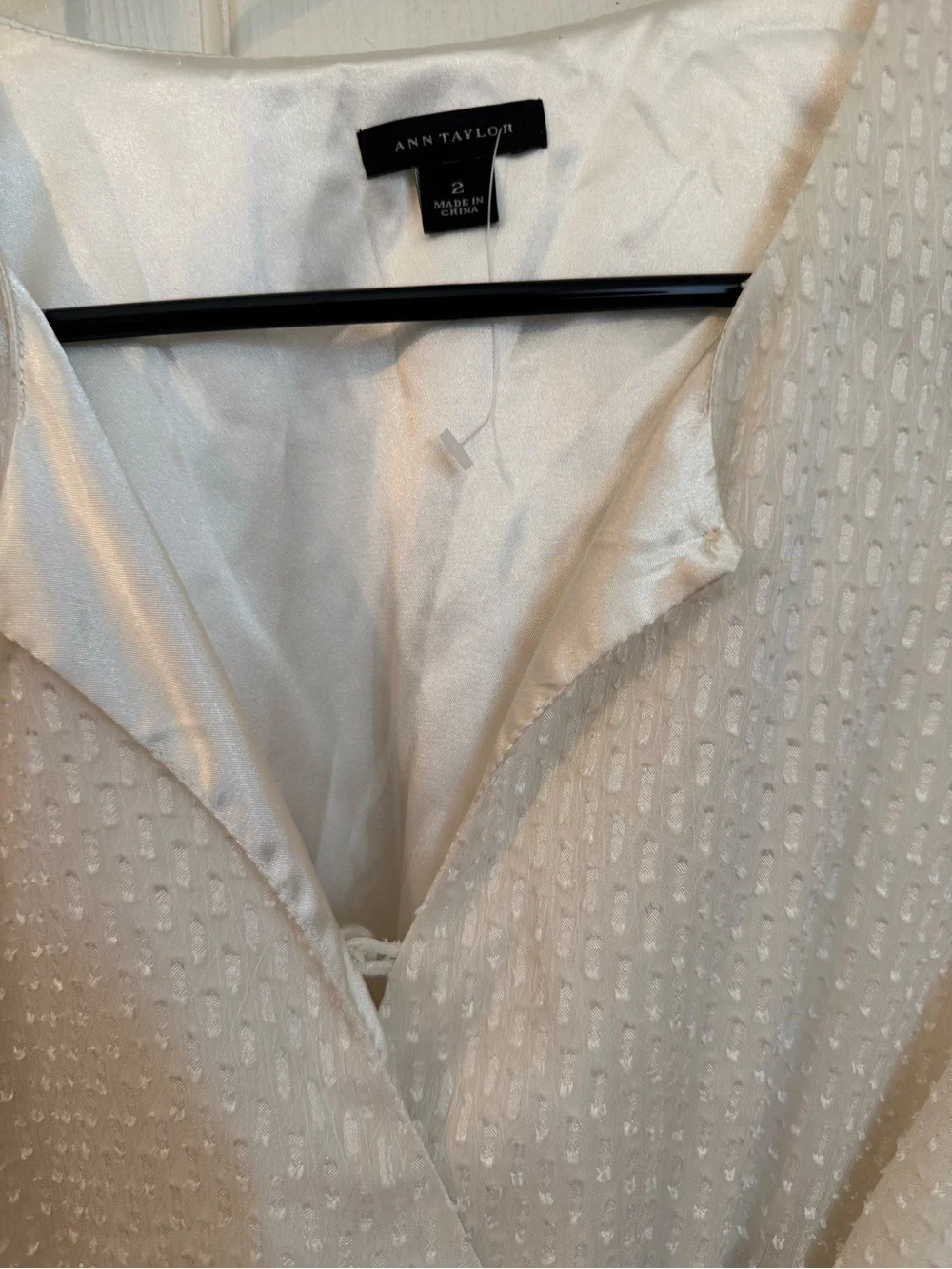 Ann Taylor creamy white textured Swiss dot with sheer long sleeves dress (SZ 2) - Picture 5 of 15